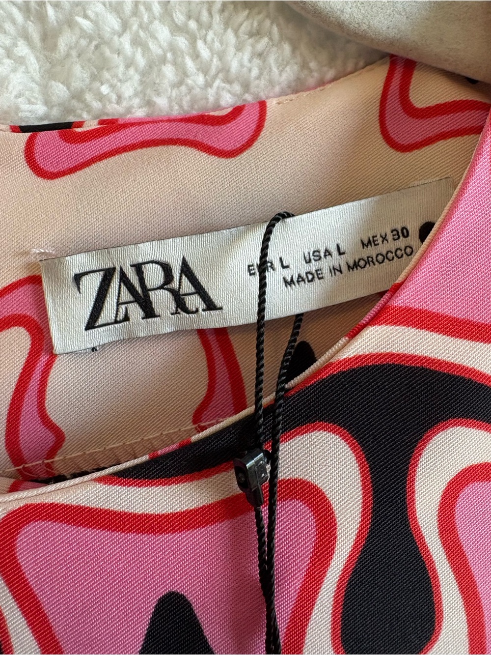 Zara Retro Geometric Print Tunic Midi Dress Pink Black Size Large NWT - Picture 6 of 10